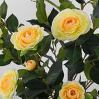 Hananona 2 Pcs Artificial Camellia Trees Faux Camellia Plant in Pot with Flowers Indoor Plants for Spring Home Decor Outdoor Porch Front Door Decor (Yellow, M)