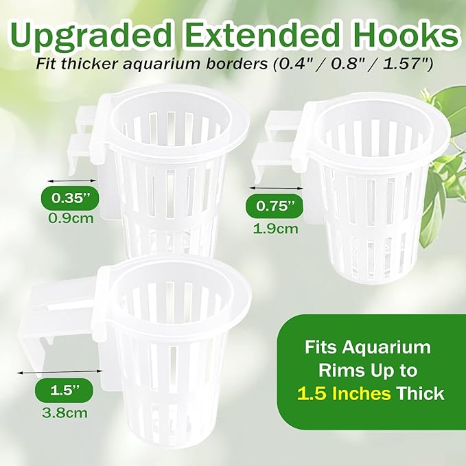 4 Pack Aquarium Plant Holder for Live Plants, Fish Tank Plant Holder with 24 Adjustable Hooks (3 Sizes) & 8 Aquarium Suction Cups, Plant Holder for Fish Tank for Pothos, Aquascape Decorations