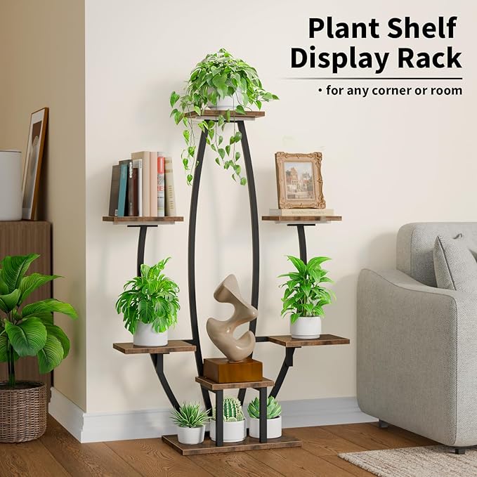 JUSTOGO Plant Stand Indoor with Grow Lights - 7 Tiered Large Plant Shelf Indoor, 47" Corner Plant Stands for Indoor Plants Multiple, Metal Plant Rack Flower Holder Display for Living Room, Home Decor