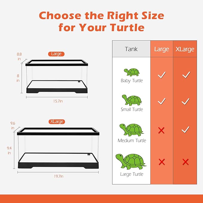 AZV XLarge Turtle Tank Kit,All in One Indoor PC Aquarium,Red Eared Slider Aquatic for Tortoise,Fishes and Amphibians,Include Basking Platform*1,Filter*1,Filter Plates*2,Plants*2,Lamp*1,Bulb*1,Stone*1
