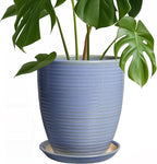 EEPFamily 8 Inch Plant Pot- Ceramic Planter for Indoor Outdoor with Drainage Hole and Plant Tray, Modern Round Porch Home Office Garden Living Room Decor, House Warming Gifts, Blue-Purple