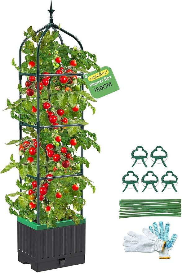 Raised Garden Bed Planter Boxes with Trellis,1pcs 70.9" Self-Watering Tomato Planter Boxes with Trellis for Climbing Vegetables Plants Flowers Tomato,Use for Indoor Outdoor (Black)