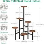 6 Tier Corner Plant Stand Indoor Outdoor, Tall Large Plant Shelf for Multiple Plants, Tiered Flower Pot Holder, Metal Display Plant Shelves for Living Room, Balcony, Patio, Garden(Walnut Brown)GPS514DB