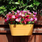 3 Pack Metal Railing Planters, 10.5" Oval Hanging Flower Pots with Detachable Hooks & Drainage Holes, Fits Rails up to 2.36", Galvanized Iron Fence Bucket for Balcony Garden Patio - Orange