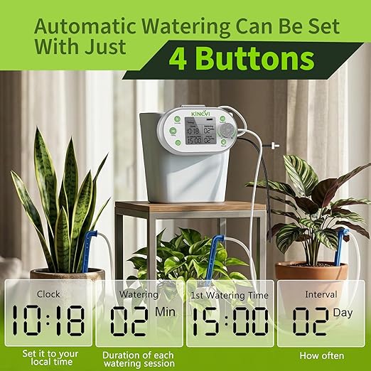 Automatic Plant Waterer, Plant Watering Device for 15 Pots, Indoor Plant Watering System, Auto Drip Irrigation Kit Programmable Water Timer with Smart Humidity Detection