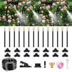 40FT Drip Irrigation System for Garden – Automatic Watering Kit with Solid Brass Metal Connectors, 360° Bendable Tubing & 14 Adjustable Nozzles for Greenhouse, Lawn, Yard & Plants