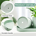 TCBWFY Indoor Herb Garden Planter Set - 3 Pack 4.7" Green Metal Plant Pots with Drainage Holes & Removable Tray - Windowsill Kitchen Counter Balcony Office Garden