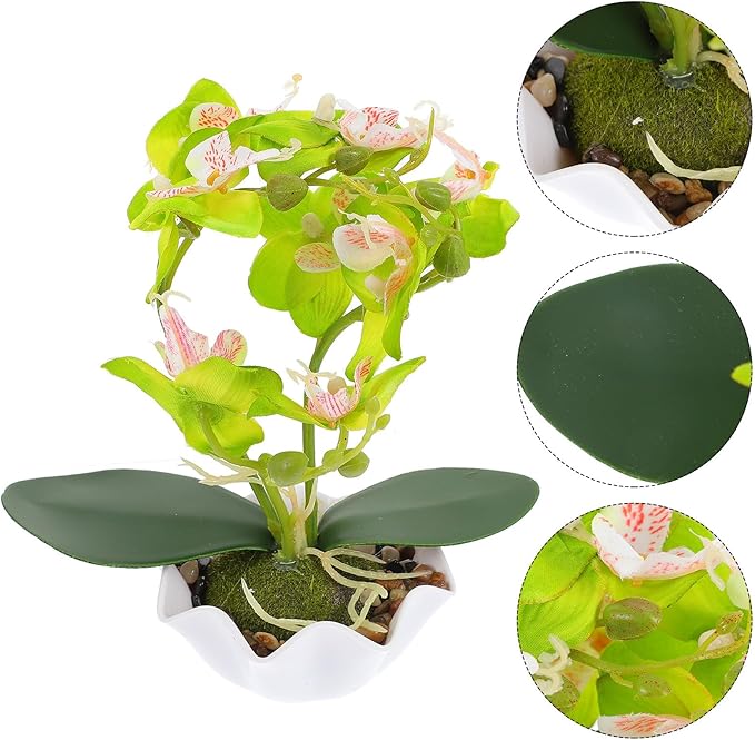 Artificial Phalaenopsis Bonsai with Pot, Fake Orchid Flower Decoration, Vivid Green Indoor Home Décor for Wedding and Living Room