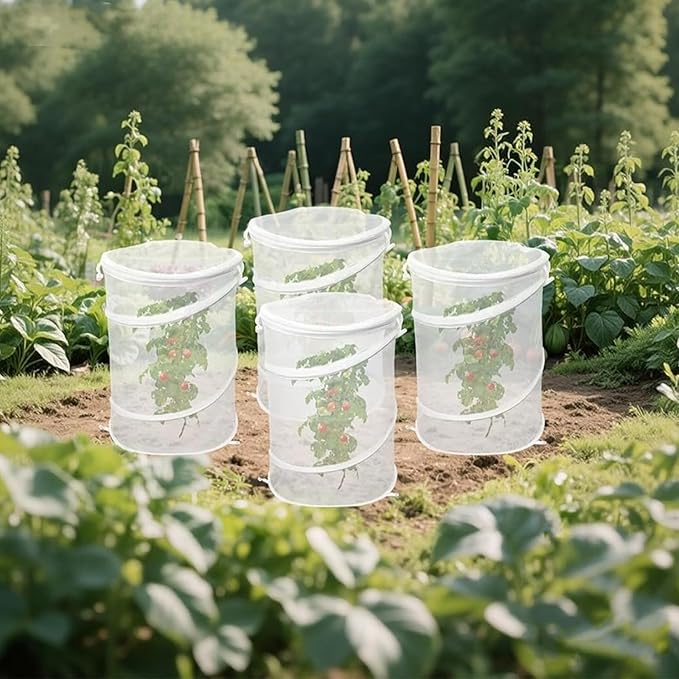 2-Pack Pop Up Plant Covers, Heavy Duty 18"x24" Mesh Plant Cover & Garden Cloche with Ground Stakes, Windproof Plant Protector Tent for Tomato & Strawberry (Protection from Birds & Animals)