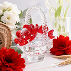 H&D HYALINE & DORA Crystal Red Rose Flower Basket Crystal Collectible Figurines Ornaments for Home Decor Table Centerpiece