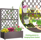 Metal Planter Box with Privacy Screen Trellis,Galvanized Raised Garden Bed On Wheels for Climbing Plants Vines, Standing Garden Flower Bed with Drainage Holes(Espresso, 35" L x16 W x 55" H)
