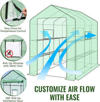 Greengro Greenhouse, 57 x 85 x 76'' Greenhouses for Outdoors, Portable Greenhouse Kit with Mesh Side Windows, PE Cover, 8 Shelves, Heavy Duty Walk in Green House for Backyard Garden Indoor Outside