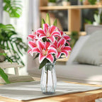 GarveeLife Artificial Tiger Lily Flowers with Vase, Real Touch Easter Lily Faux Flowers for Home Table Centerpieces Wedding Baby Shower Birthday Party Decoration, UV Resistant, 3 Stems with 6 Flowers