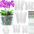 12 Pack Plastic Orchid Pots with Holes,5 Sizes 3, 4, 5, 6,7 Inch Clear Orchid Pots for Repotting with Saucers Drainage and Plant Stakes, Large Small Breathable Orchids Planter Plant Pot