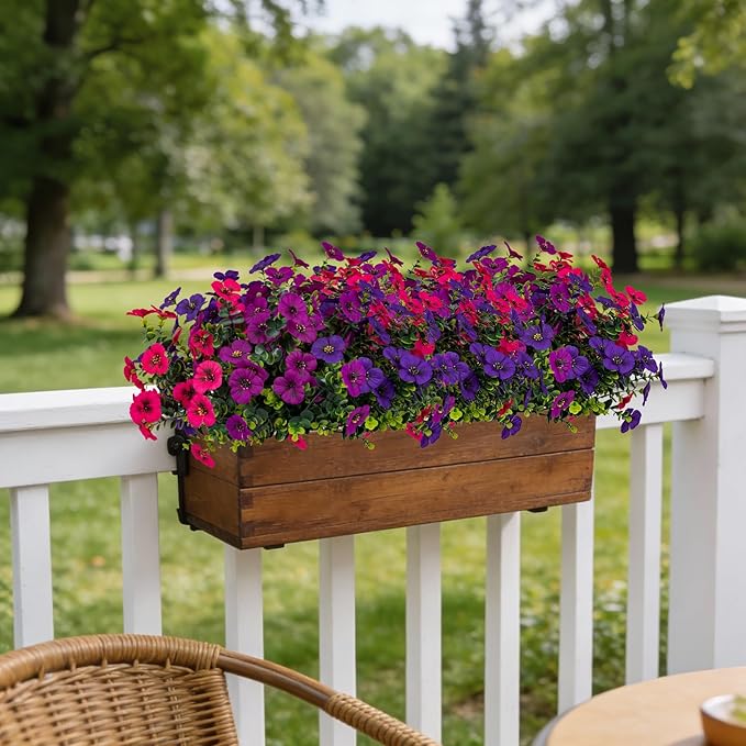 17 Inch Artificial Faux Pansy Flowers for Outdoor,Fake Pansies Flowers with Eucalyptus Leaves Fake Plants Greenery Boxwood Porch Patio Decor 6 Bundles(Dark Purple,Magenta,Dark Rose)