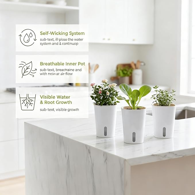 8 Pack 4" Mini Self Watering Pots for Indoor Plants, Small Clear Plastic Planters, Plant Watering Cups with Level Indicator Vents & Drainage Holes, Wick, for Seedlings, Cuttings, Herbs (8, 3 Inch)