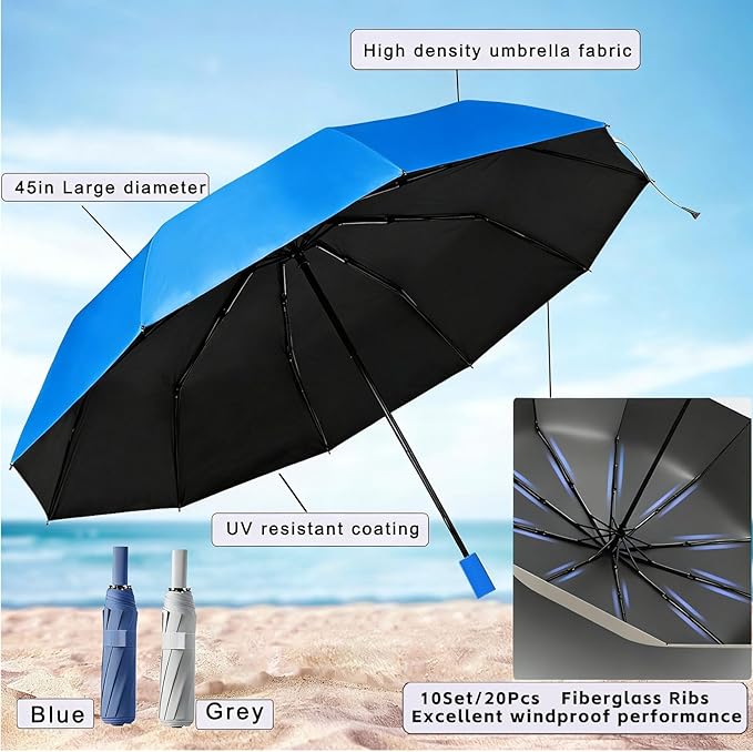 Beach Chair Umbrella with 360° Adjustable Clamp, 45in UPF 50+ Portable Folding Sun Shade for Outdoor Camping Wheelchair,Travel, Stroller, Patio, Golf Carts Plant Shade(Chair Not Included)