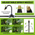 Drip Irrigation Kit - 100 FT. Hose Sprinkler System with 360° nozzles and T-connectors for Gardens, lawns, Plants, Flower beds, Trees, patios and hydroponics (Closeable nozzle-20)