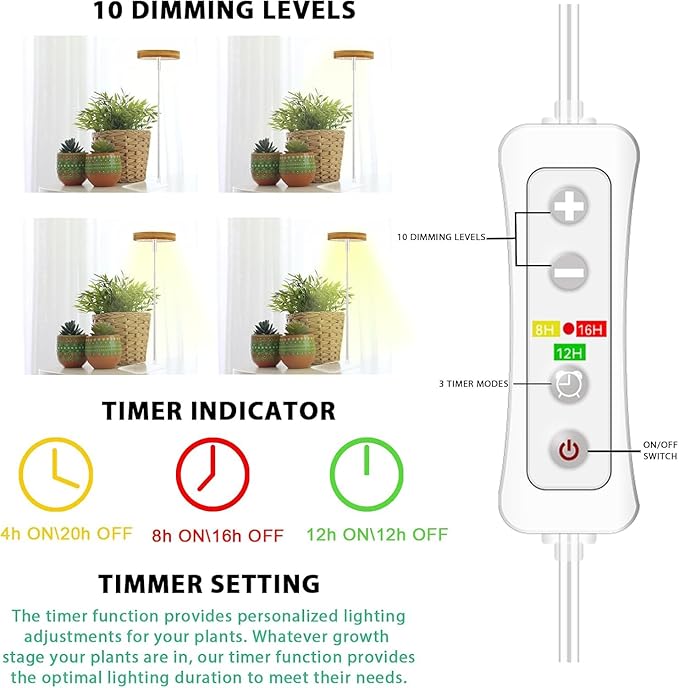 yadoker Halo Plant Grow Light,LED Growing Light with Base,Full Spectrum for Indoor Plants,Height Adjustable, Automatic Timer, 5V Low Safe Voltage,Idea for Small Plants(3 Pack)
