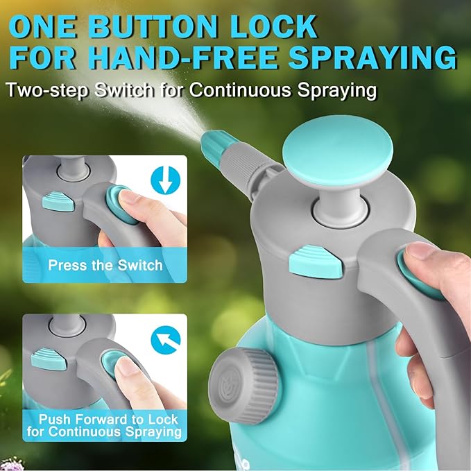 Garden Hand Pump Sprayer 1/2 Gallon - 68 Oz Leak-Proof Handheld Pressure Sprayer with 360° Extended Spray Rod, Adjustable Nozzle & Safety Valve, Water Mister Spray Bottle for Plants (2L)