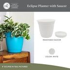 The HC Companies 12 Inch Eclipse Round Planter Pots with Drainage Holes & Attached Saucer, Lightweight UV-Resistant Plastic Indoor & Outdoor Planters, 2-Pack Flower Pots for Garden & Home Decor, White