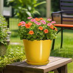 12 Inch Plant Pot - Ceramic Plant Pots with Drainage Hole and Saucer, Large Round Planter for Indoor Outdoor, Modern Flower Pot, Decorative Planters, Home Garden Decor, Garden Gifts, Yellow