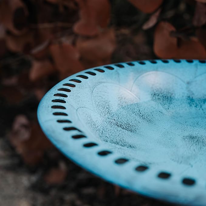 Backyard Expressions Outdoor Garden Bird Bath - Blue - Weather Resistant Polyresin - 27 Inch