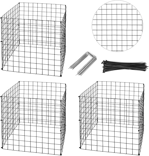 Garden Plant Protector Mesh, 12x12 Inch Metal Wire Cage with Nylon Ties & U-Shaped Stakes, Animal Protection for Vegetable, Plant and Shrub Seedlings