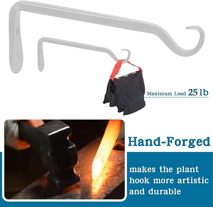 Worth Garden 6 Pack 7" Plant Hanger Bracket Wrought Iron Wall Hook Hanging Heavy Duty Plant Hooks Durable and Stable for Bird Feeders, Planters Indoor & Outdoor - White