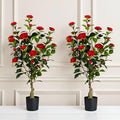 Artificial Camellia Tree 2 Pack, 3FT Faux Camellia Plant in Pot, 36 inch Fake Potted Camellia Flower Tree Plastic Camellia Tree for Modern Home Office Christmas Living Room Floor Decor Indoor, Red
