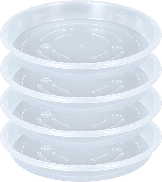 OVZILKI Plant Saucer 4 Pack of 16 inch, Clear Plastic Flower Plant Pot Saucer, Heavy Duty Plant Drip Trays Saucers for Indoor, Plant Water Tray for Planters