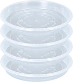 OVZILKI Plant Saucer 4 Pack of 16 inch, Clear Plastic Flower Plant Pot Saucer, Heavy Duty Plant Drip Trays Saucers for Indoor, Plant Water Tray for Planters