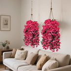 Artificial Flowers for Outdoors Fake Hot Pink Bougainvillea Hanging Flower Decoration, 2Pcs Realistic Faux Silk Plants Long Trailing Vines, Spring Decor for Porch Patio Balcony Planter Yard