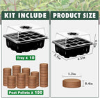 ZeeDix 10 Set Seed Starter Tray Kits, 10 Pack Seed Trays with 150 Pack Coco Coir Pellets, Adjustable Humidity Germination Tray with Dome Lids for Indoor Plants, Mini Greenhouse for Vegetables Garden