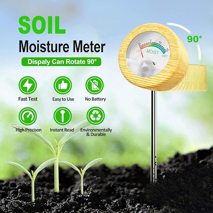 Soil Moisture Meter - Included 200+ Plants Care Guide, 100 pH Test Strips & Sample Tube, Soil Water Tester, Soil Hygrometer Sensor Tool for Garden, Lawn, Farm Plants Care, No Battery Needed
