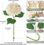 ZYTUYO 5 Pcs Champagne Silk Hydrangeas Artificial Flower Boho Dried Touch Hydrangeas 20'' Faux for Fall Home Decor Kitchen Living Room Porch Wreath Xmas Wedding Flower Arrangement