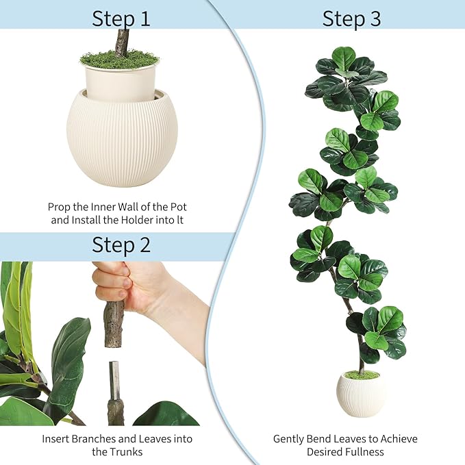 GarveeHome Fiddle Leaf Fig Artificial Tree with White Planter,7 ft Faux Plants Indoor with Moss, Fake Rubber Tall Fake Floor Plant in Pot - Artificial Trees for Home Office Living Room Decor