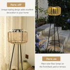 Outdoor Solar Rattan Floor Lamp with Plant Stands, Outdoor Patio Decor Plant Stand for Garden Porch Yard Pathway Driveway Porch