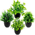 4 Pack Fake Plants Small Artificial Potted Plants for Home Office Desk Decor, Mini Faux Greenery with Black Pots, Assorted Artificial Grass & Leaf Plants for Indoor Shelf Bathroom Kitchen Decoration