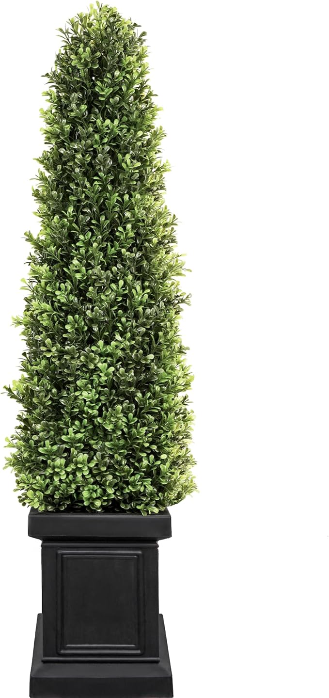 Artificial Boxwood Topiary Tree, COLORSPEC 3.5ft Tall Outdoor Porch Tree, All-Year Green Boxwood Plants Topiary Trees Artificial Outdoor with Sturdy Pot for Porch Outdoor Indoor (Square)