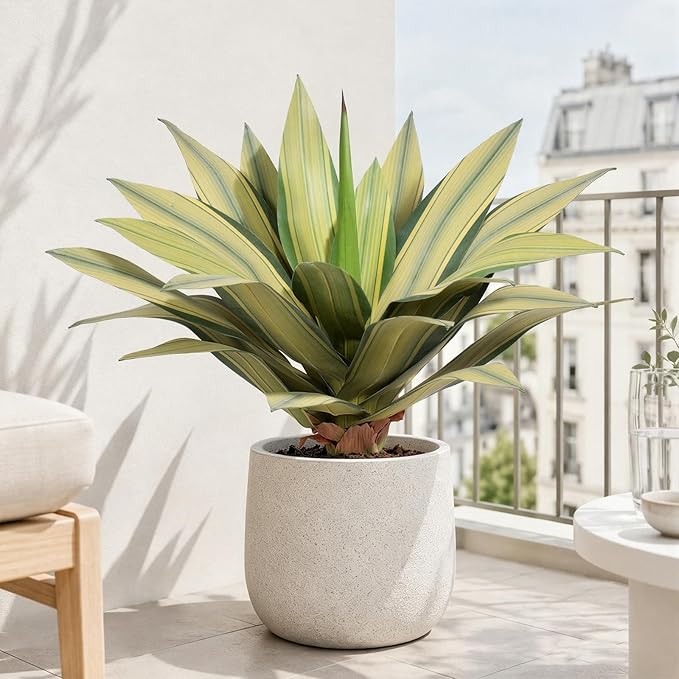 Artificial Agave Plant Outdoor 22” Tall, Large UV Resistant Fake Agave Plants with 23 Pre-Dusted Leaves, Faux Succulents Plant for Home Front Porch Patio Garden Yard Indoor Decor 2Pack