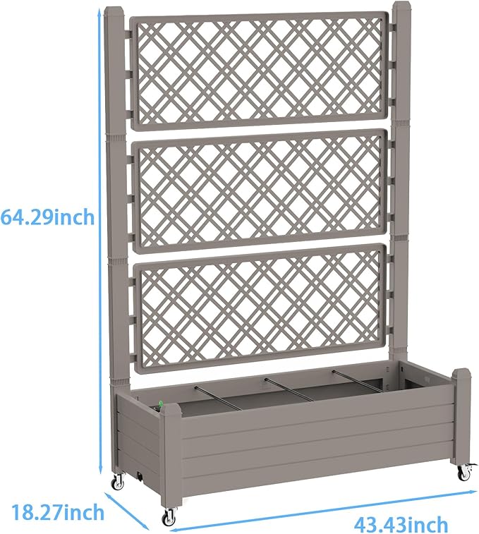 Mobile Elevated Planter Box with Trellis 3-Tier Lattice Trellis Planter with Rolling Wheels Outdoor Raised Garden Bed for Climbing Plants Vegetables and Flowers