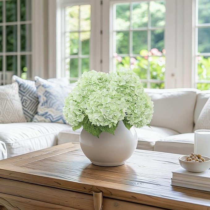 Coferset 4Pcs Light Green Hydrangea Artificial Flowers Lifelike Faux Hydrangea Real Touch Artificial Flowers for Outdoors Home Wedding Christmas Office Party Living Room Decoration,22inch