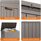 PatioZen 45 Gallon Resin Deck Box, Lockable Patio Outdoor Storage Box for Furniture, Garden Tools and Tools Storage, Waterproof Outside Storage Boxes - Grey