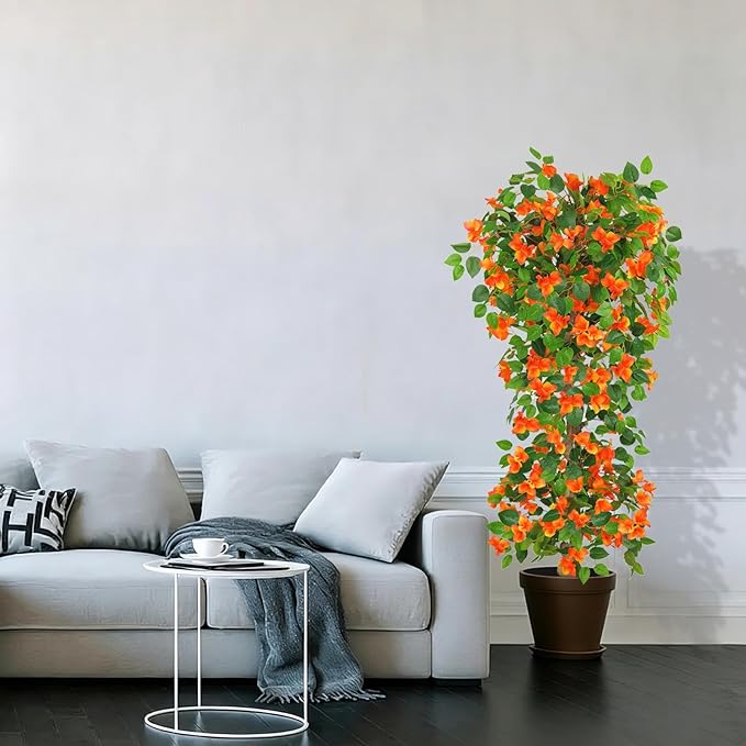 Artificial Bougainvillea Tree -5FT Faux Bougainvillea Tree with Realistic Flowers, Tall Fake Fall Flower Tree for Indoor or Outdoor Decor, Silk Floral Plant for Living Room, Porch, Garden (Orange)