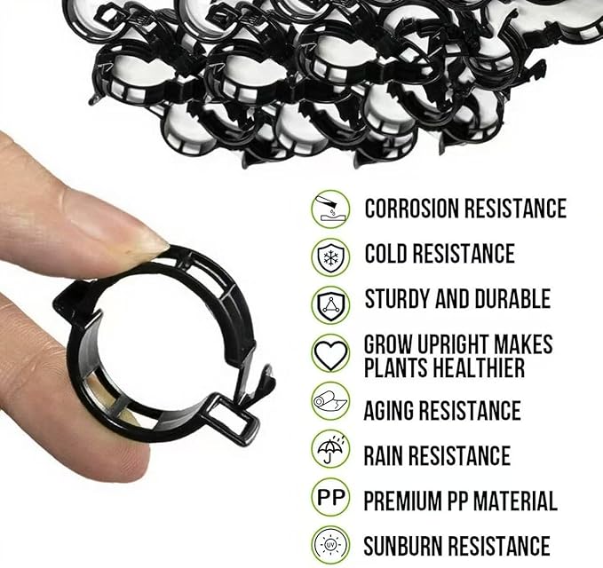 Plant Support Clips Plastic Tomato Clips Plant Clips for Climbing Plants Clear Grape Tomato Vine Trellis Clips for Garden Vegetables Plants Flower Grow Fixing (100, Black)