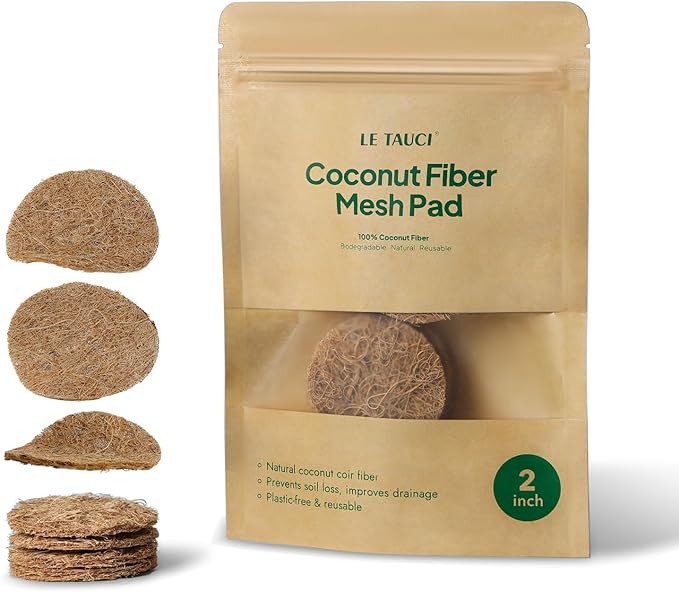 LE TAUCI Coconut Coir Drainage Mesh Pads for Flower Pots, Pre-Cut 2 Inch Pot Hole Covers to Prevent Soil Loss, Natural Coir Fiber Liners for Indoor & Outdoor Planters, 20 Pack