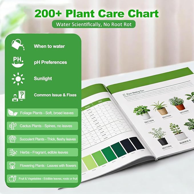 Soil Moisture Meter, Plant Water Monitor, Soil Hygrometer Included 200+ Plants Care Guide, 100 pH Test Strips & Sample Tube, Soil Water Gauge Meter for Garden, Lawn, No Battery Needed (Green)