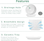 2 Pack, 5 + 6 Inch White Orchid Pots with Holes and Saucer, Ceramic Orchid Planters for Repotting with Drainage Holes and Tray, Plant Flower Pot containers for Orchid Indoor Outdoor