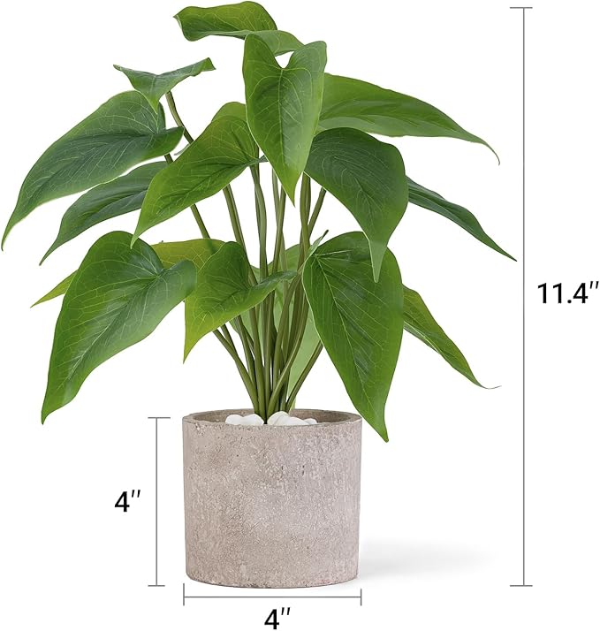 Mkono Fake Plants in Pot, 11" Potted Artificial Plants for Home Decor Indoor Faux Green Leaf Plant with Planter for Desk Shelf Table Office Room Decoration (Grey, Small)